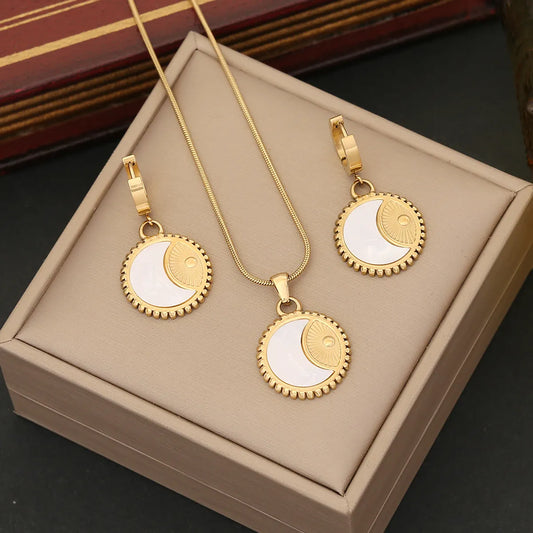 Retro Commute Round Stainless Steel Plating Earrings Necklace