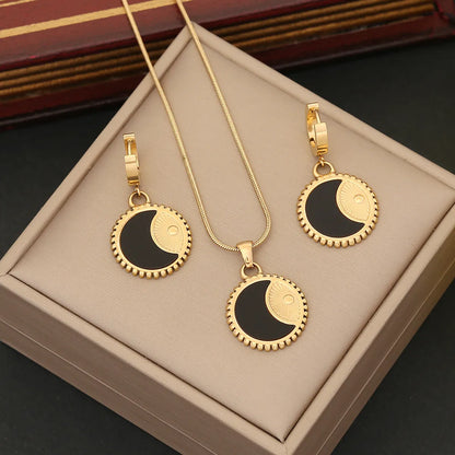 Retro Commute Round Stainless Steel Plating Earrings Necklace