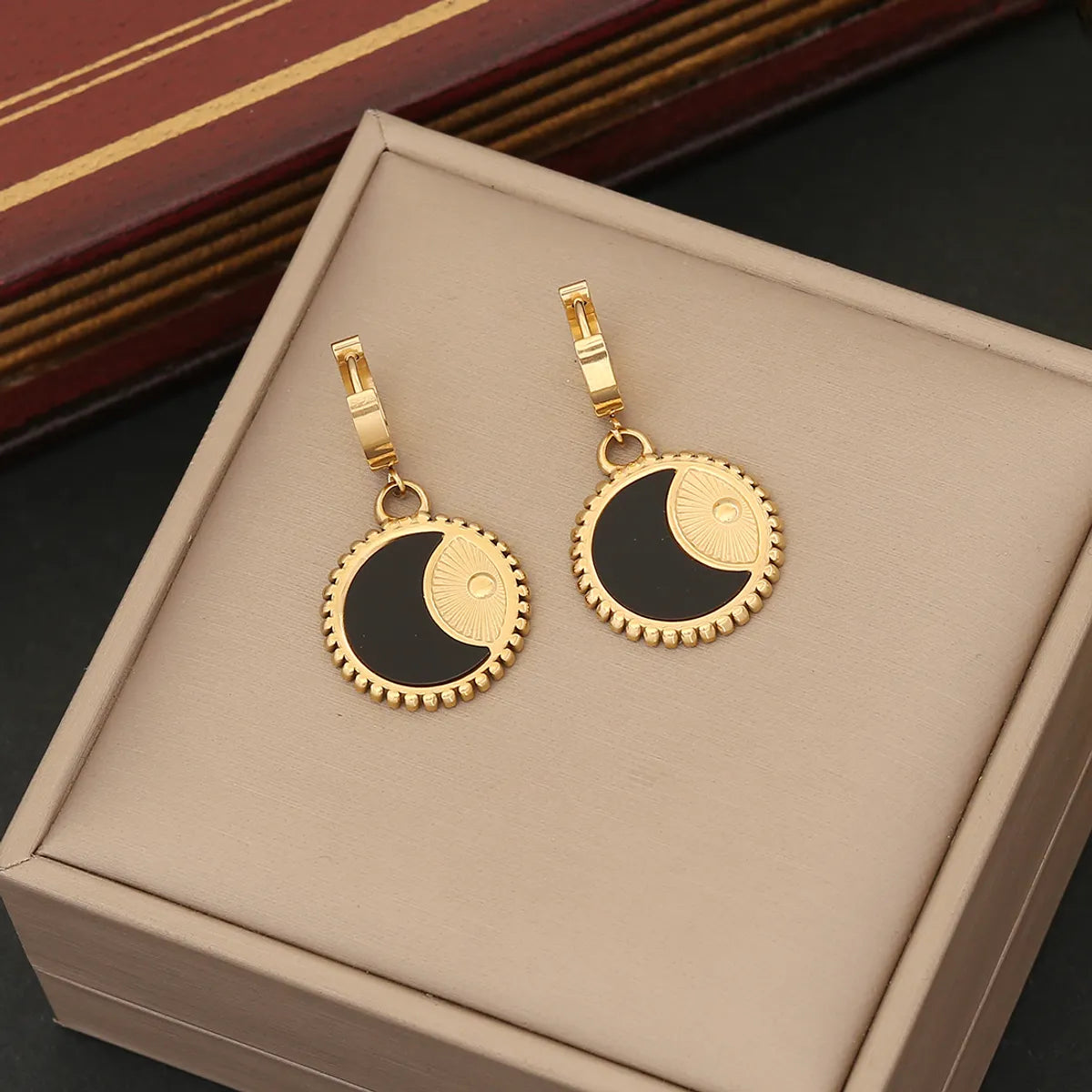 Retro Commute Round Stainless Steel Plating Earrings Necklace