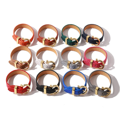 Retro Commute Solid Color Pu Leather Alloy Plating Women'S Bangle