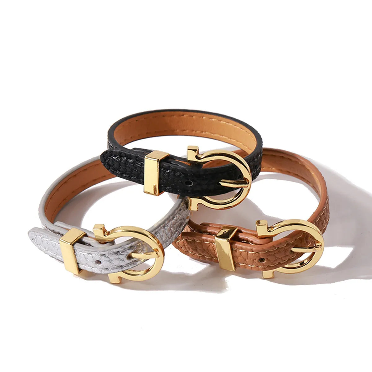 Retro Commute Solid Color Pu Leather Alloy Plating Women'S Bangle