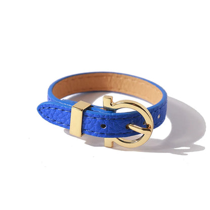 Retro Commute Solid Color Pu Leather Alloy Plating Women'S Bangle