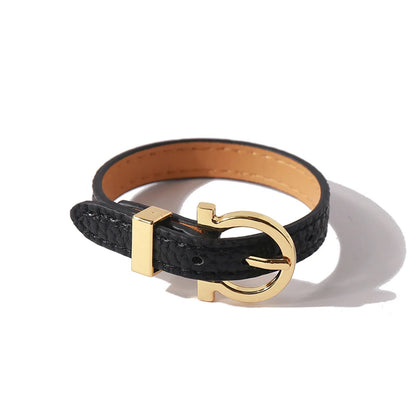 Retro Commute Solid Color Pu Leather Alloy Plating Women'S Bangle