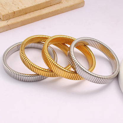 Retro Commute Stripe 304 Stainless Steel 18K Gold Plated Bangle In Bulk