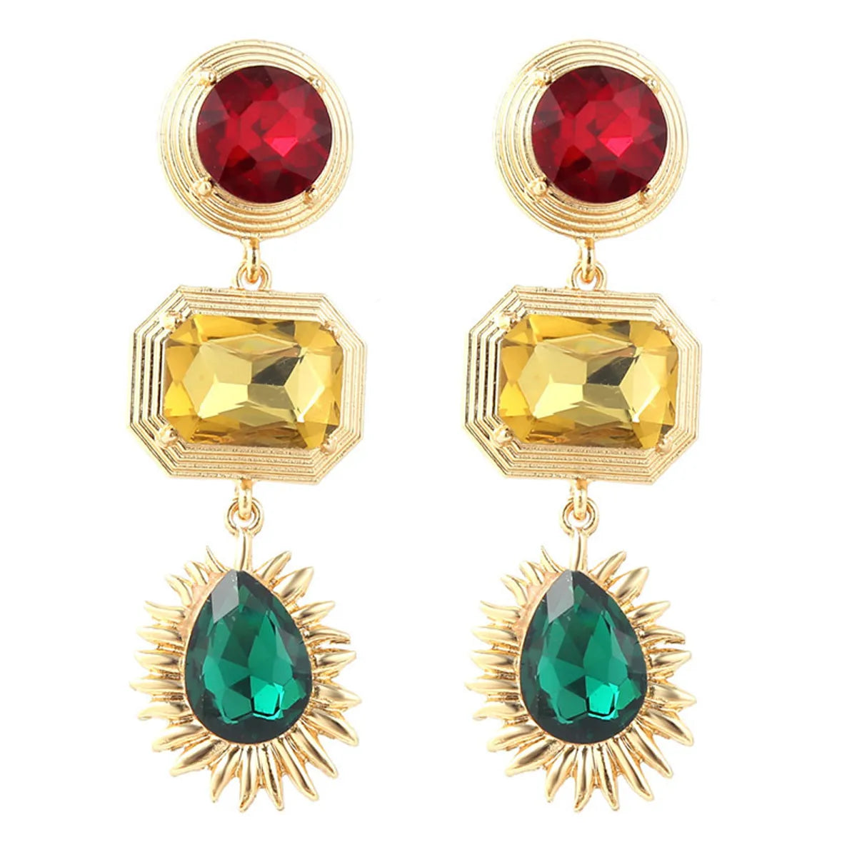 Retro Contrast Color Long Geometric Rhinestone Creative Trend Earrings Wholesale