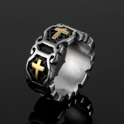 Retro Cool Style Cross Titanium Steel Polishing 18K Gold Plated Men'S Rings