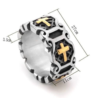 Retro Cool Style Cross Titanium Steel Polishing 18K Gold Plated Men'S Rings