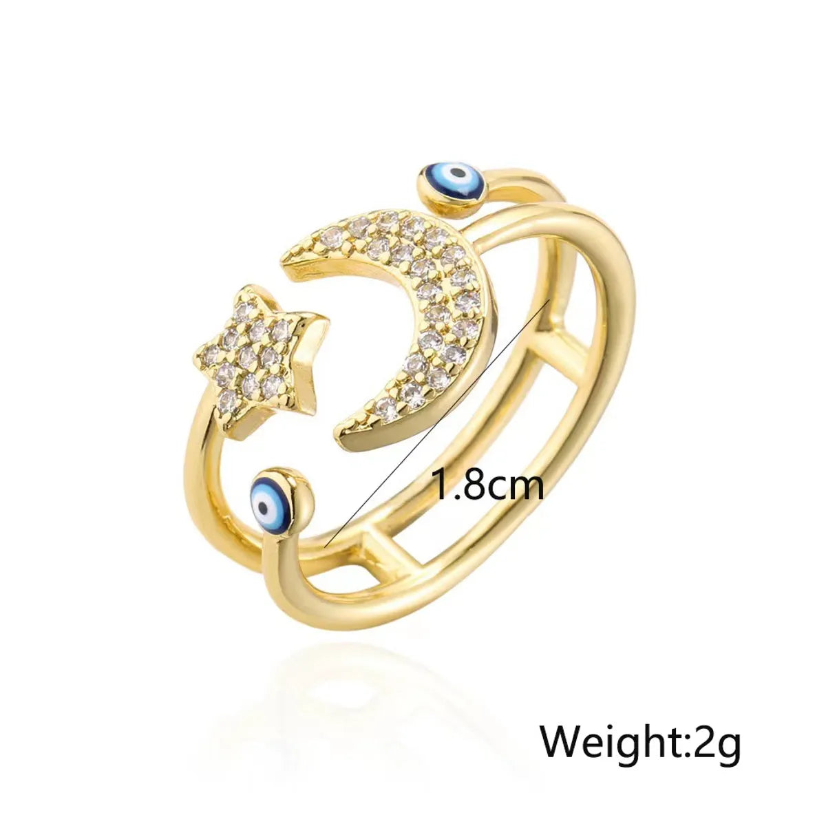 Retro Cool Style Devil's Eye Star Moon Copper Plating Inlay Zircon Open Ring