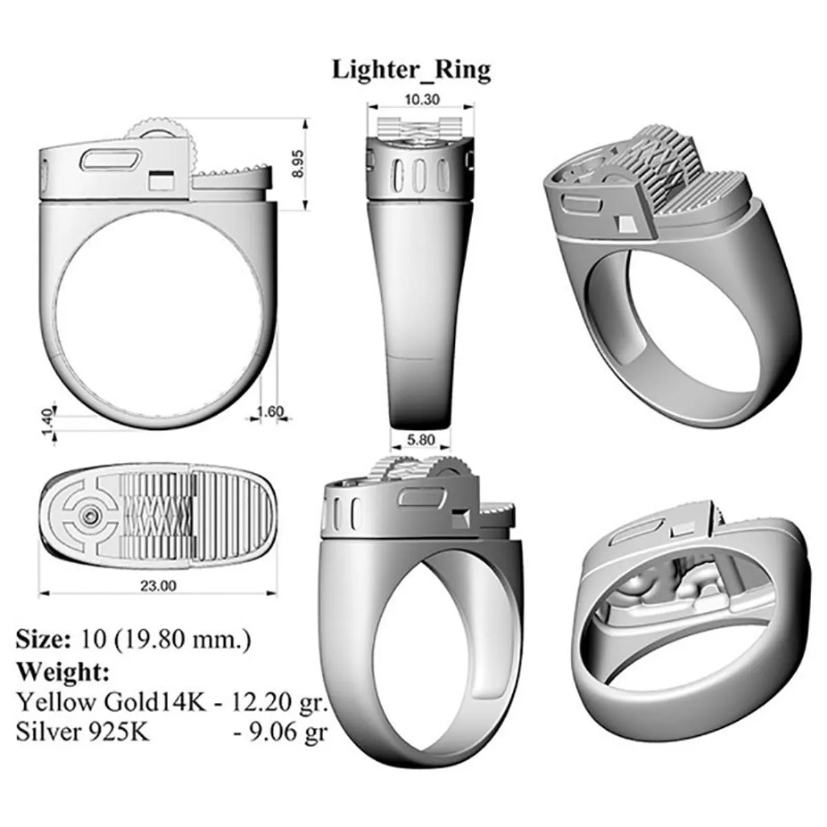 Retro Cool Style Lighter Solid Color Alloy Plating Unisex Rings