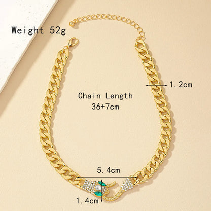 Retro Cool Style Snake Alloy Plating Inlay Artificial Rhinestones 14k Gold Plated Women'S Necklace