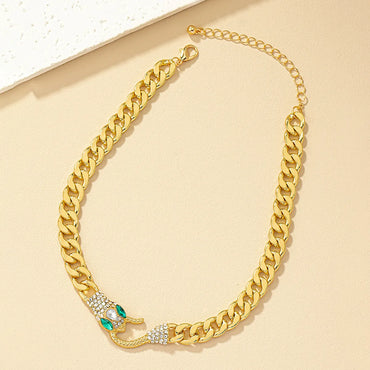 Retro Cool Style Snake Alloy Plating Inlay Artificial Rhinestones 14k Gold Plated Women'S Necklace