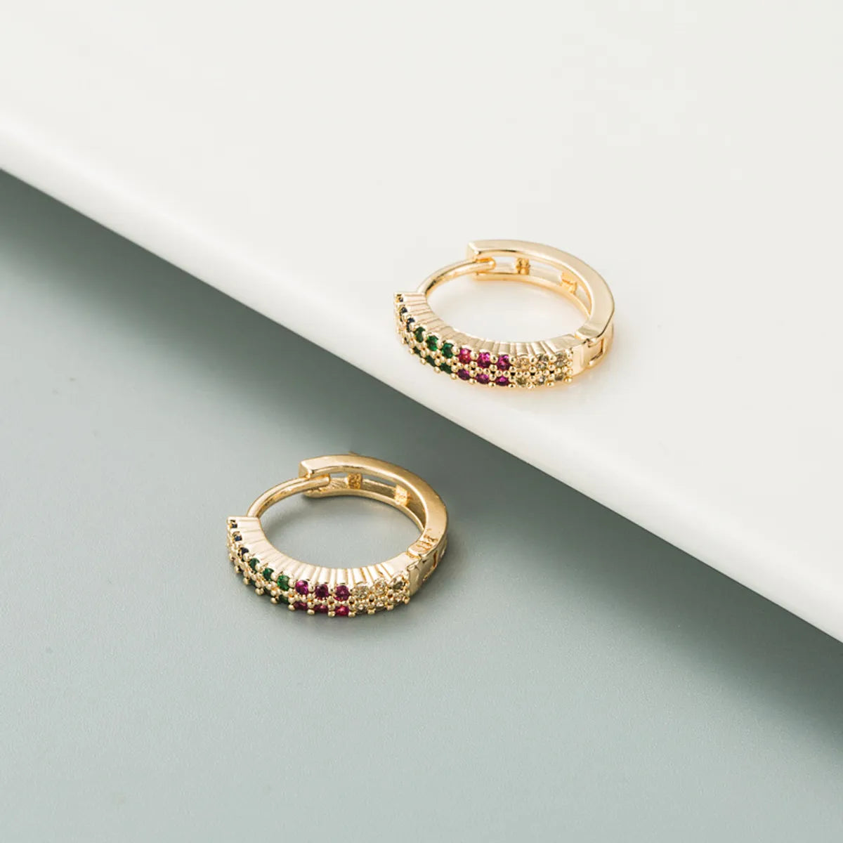 Retro Copper Gold-plated Color Zircon Circle Earrings