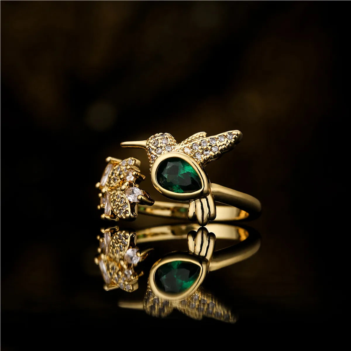 Retro Copper Micro-Inlaid Dove Shape Open Ring