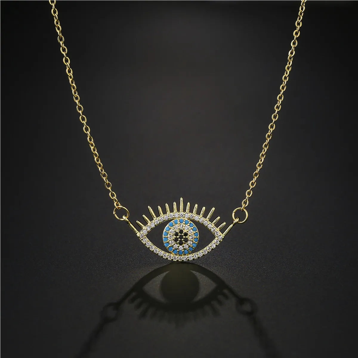 Retro Copper Micro-inlaid Zircon Demon Eye Pendant Necklace