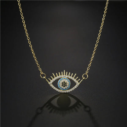 Retro Copper Micro-inlaid Zircon Demon Eye Pendant Necklace