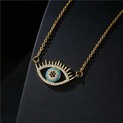 Retro Copper Micro-inlaid Zircon Demon Eye Pendant Necklace