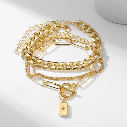 Retro Creative Gold Multi-layer Thick Chain Bracelet