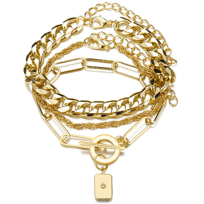 Retro Creative Gold Multi-layer Thick Chain Bracelet