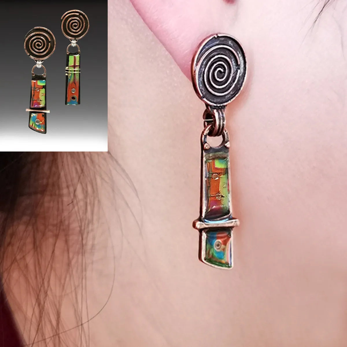 Retro Creative Spiral Colored Glass Earrings Bohemian Personalized Earrings