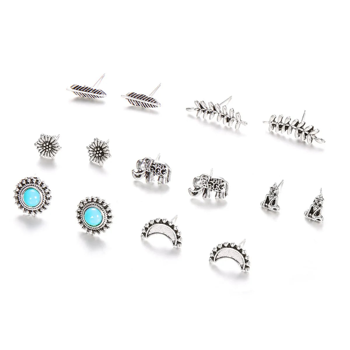 Retro Crescent Turquoise Bohemian 7 Pairs Of Earrings Set