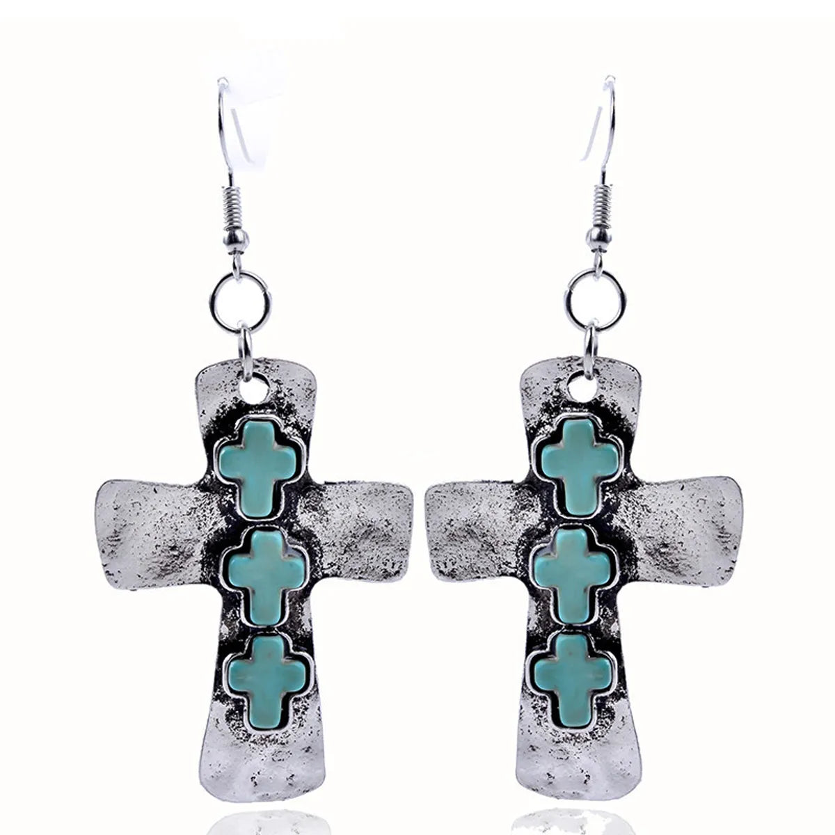 Retro Cross Alloy Inlay Turquoise Women's Earrings 1 Pair