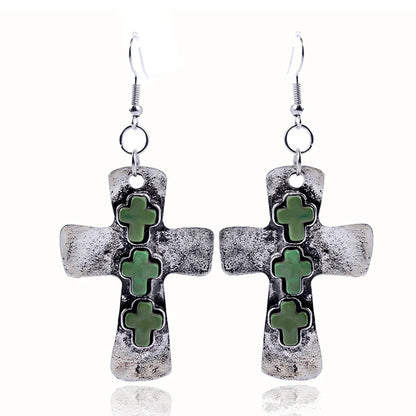 Retro Cross Alloy Inlay Turquoise Women's Earrings 1 Pair