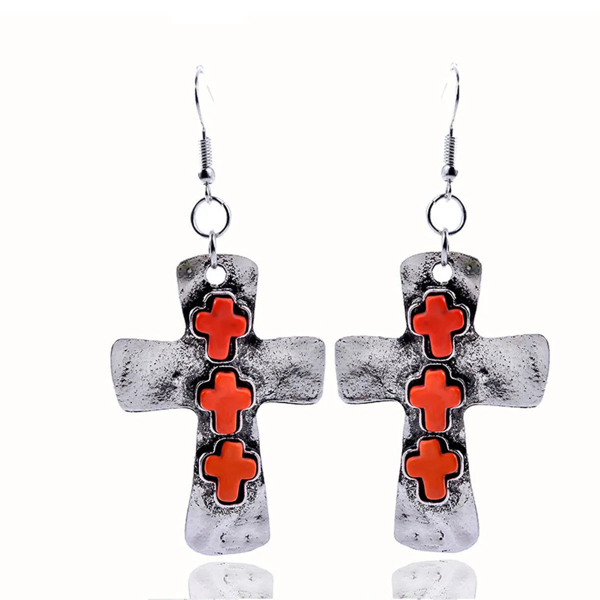 Retro Cross Alloy Inlay Turquoise Women's Earrings 1 Pair