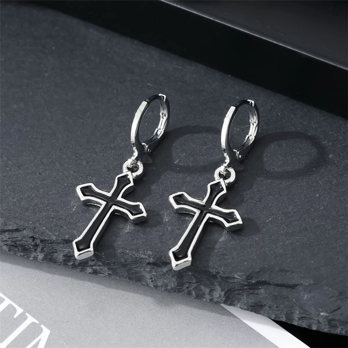 Retro Cross Alloy Pendant Set Black Earring Necklace