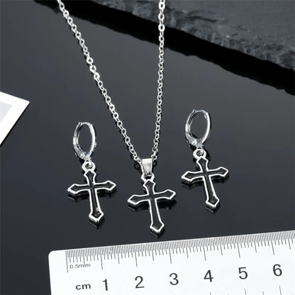 Retro Cross Alloy Pendant Set Black Earring Necklace