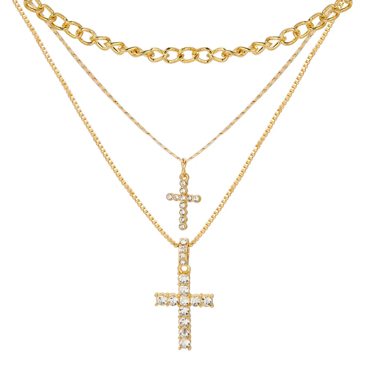 Retro Cross Alloy Zinc Alloy Plating Inlay Zircon Women's Layered Necklaces