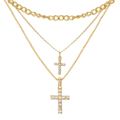 Retro Cross Alloy Zinc Alloy Plating Inlay Zircon Women's Layered Necklaces