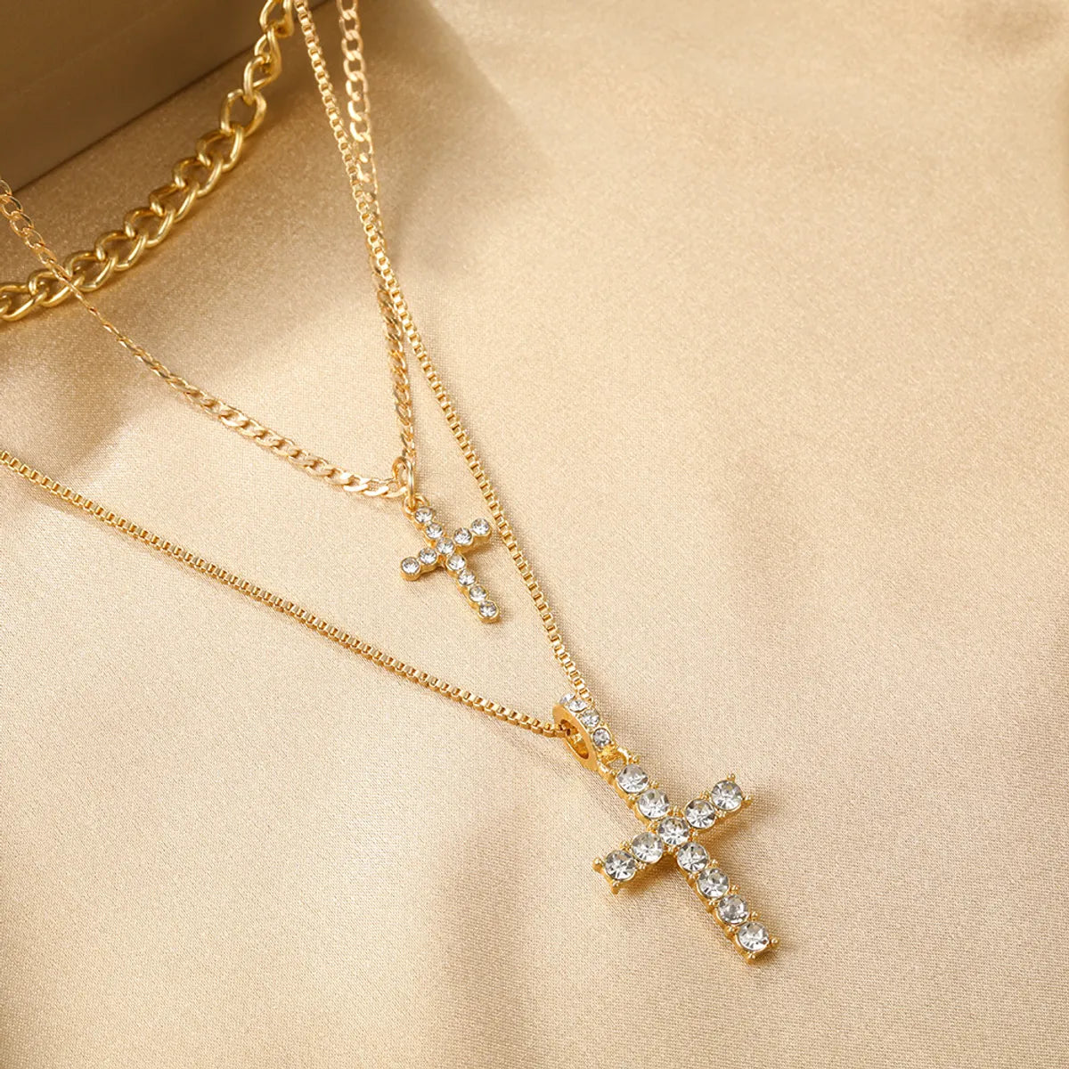 Retro Cross Alloy Zinc Alloy Plating Inlay Zircon Women's Layered Necklaces