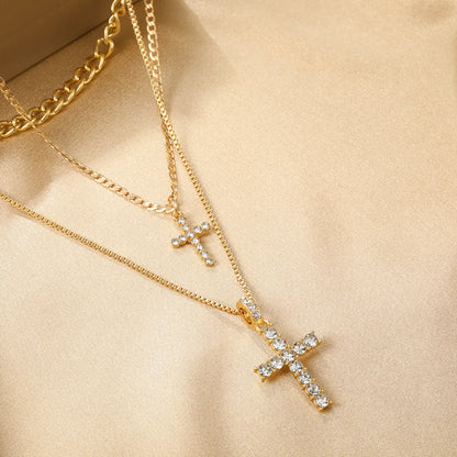 Retro Cross Alloy Zinc Alloy Plating Inlay Zircon Women's Layered Necklaces