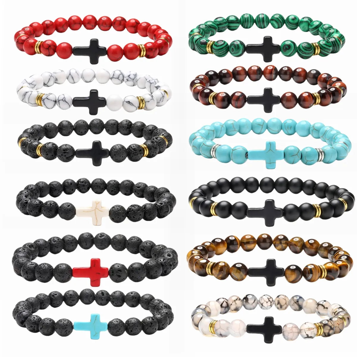 Retro Cross Beaded Natural Stone Bracelets