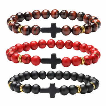 Retro Cross Beaded Natural Stone Bracelets