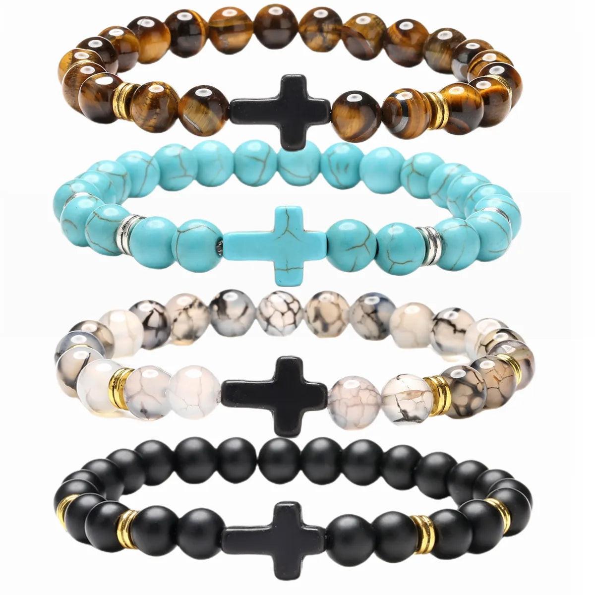 Retro Cross Beaded Natural Stone Bracelets