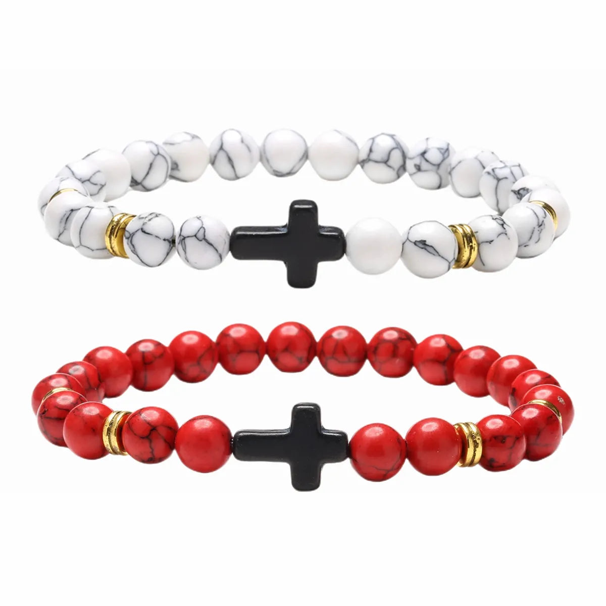 Retro Cross Beaded Natural Stone Bracelets