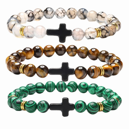 Retro Cross Beaded Natural Stone Bracelets