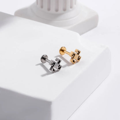 Retro Cross Crown Flower G23 Titanium Inlay Zircon Ear Studs