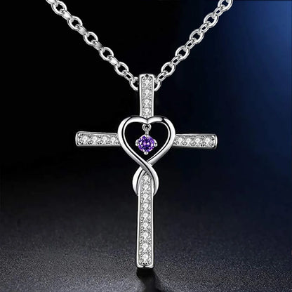 Retro Cross Heart Shape Alloy Inlay Rhinestones Women's Pendant Necklace 1 Piece