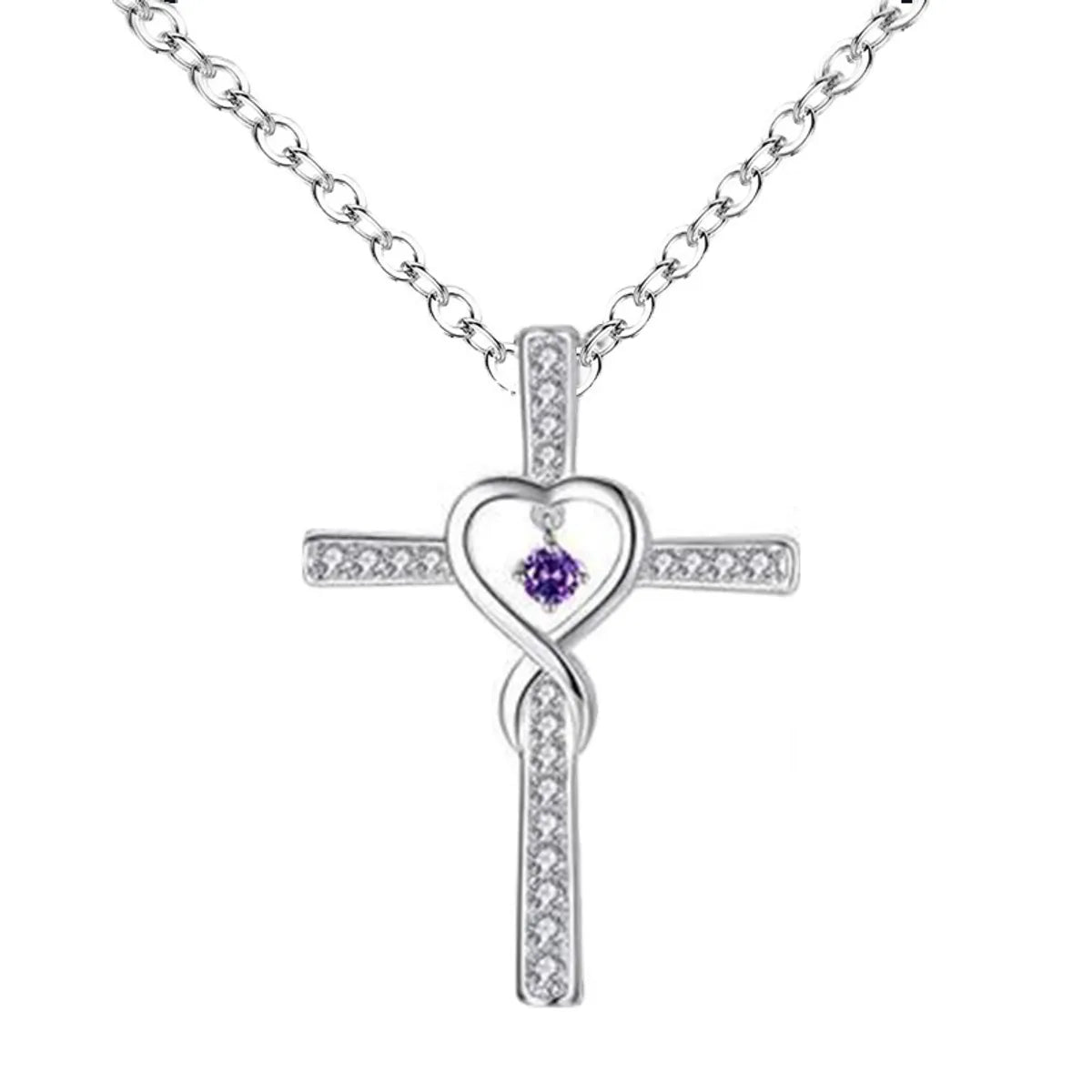 Retro Cross Heart Shape Alloy Inlay Rhinestones Women's Pendant Necklace 1 Piece