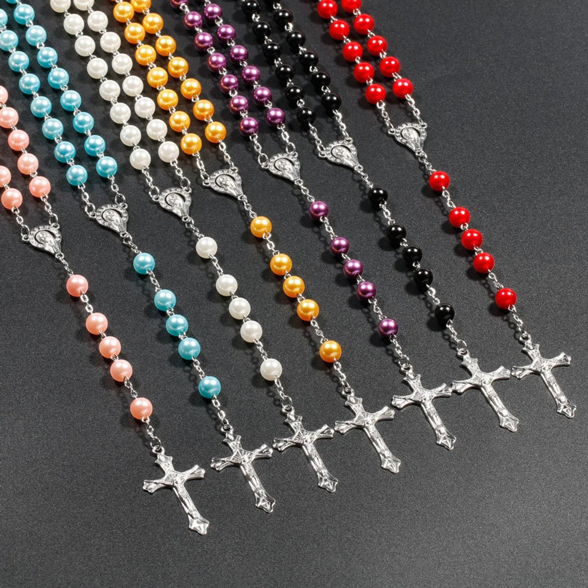 Retro Cross Imitation Pearl Alloy Women's Pendant Necklace Long Necklace