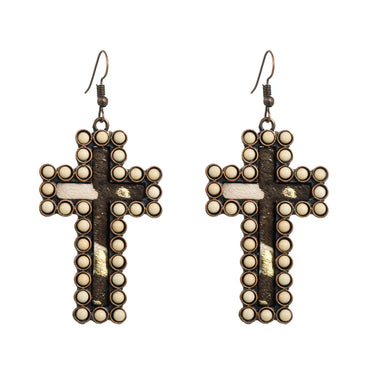 Retro Cross Leopard Alloy Inlay Turquoise Women's Ear Hook 1 Pair