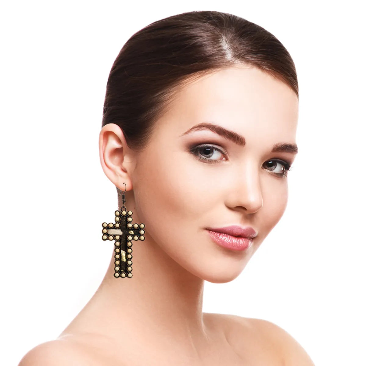 Retro Cross Leopard Alloy Inlay Turquoise Women's Ear Hook 1 Pair