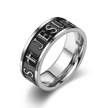 Retro Cross Letter Titanium Steel Plating Men'S Rings