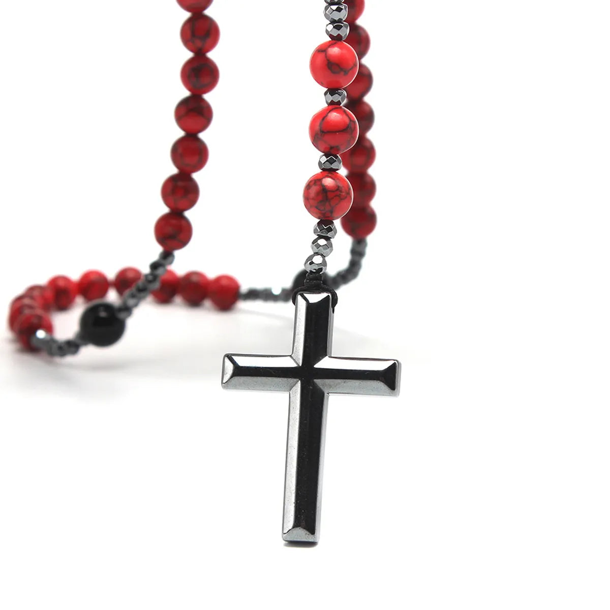 Retro Cross Natural Stone Agate Men's Long Necklace 1 Piece