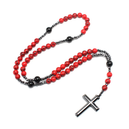 Retro Cross Natural Stone Agate Men's Long Necklace 1 Piece