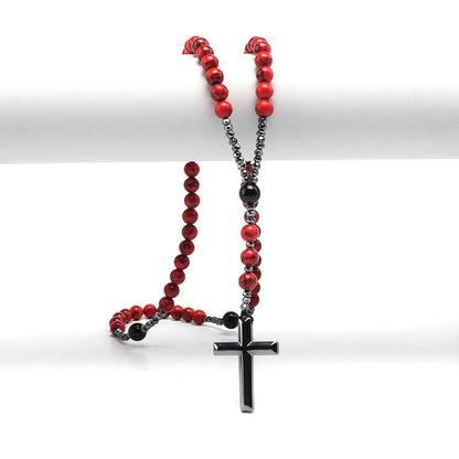 Retro Cross Natural Stone Agate Men's Long Necklace 1 Piece