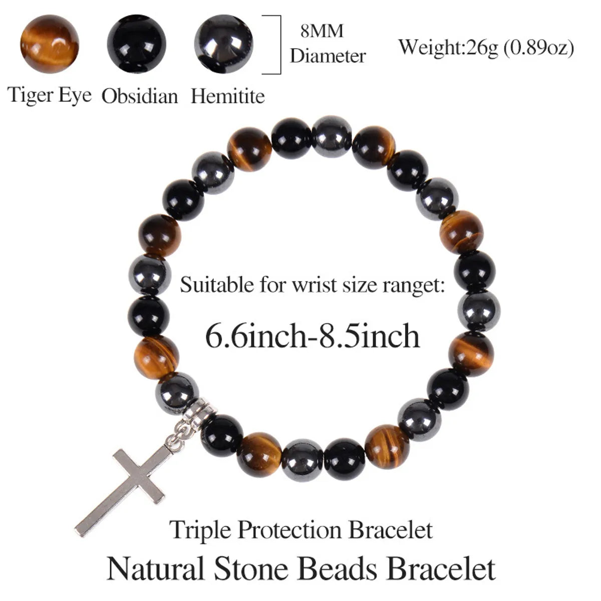 Retro Cross Natural Stone Men'S Bracelets