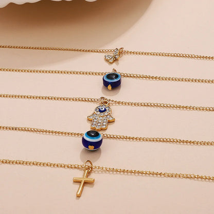 Retro Cross Palm Butterfly Alloy Inlay Artificial Pearls Rhinestones 14k Gold Plated Women's Layered Necklaces